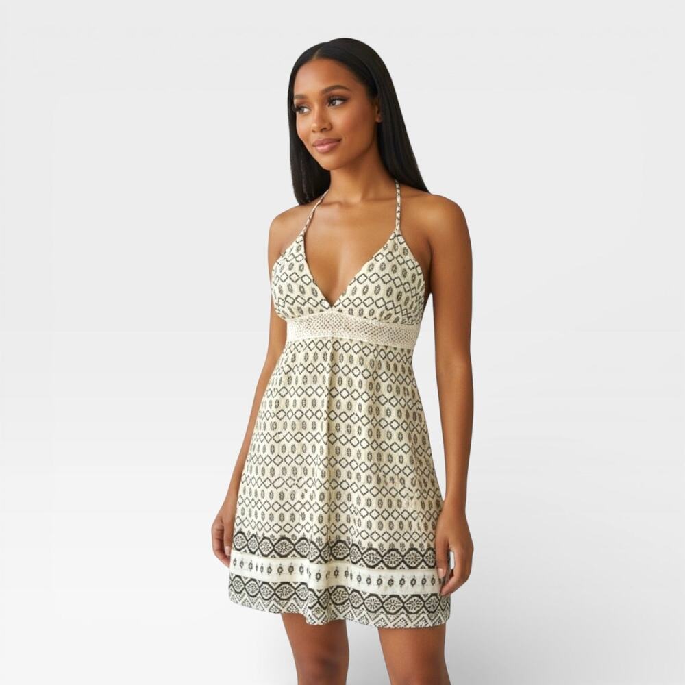Beige & Black Boho Mini Dress